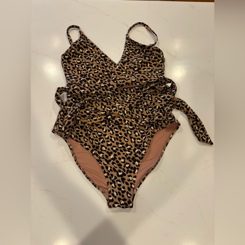 aerie Leopard Print One-Piece Swimsuit in Brown and Black